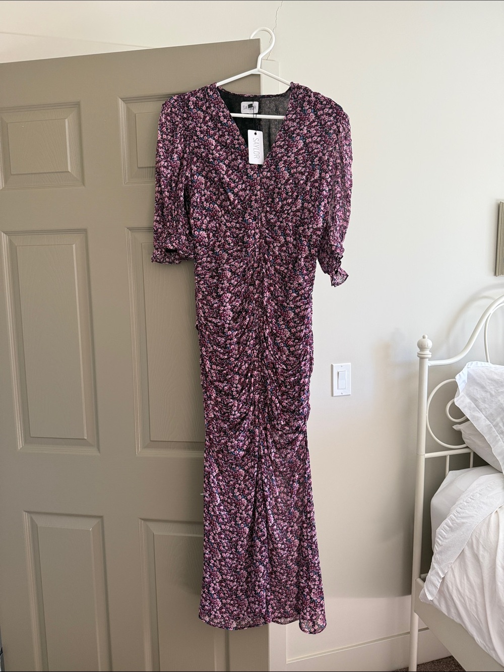 SAYLOR Pink Floral Ruched Maxi Dress